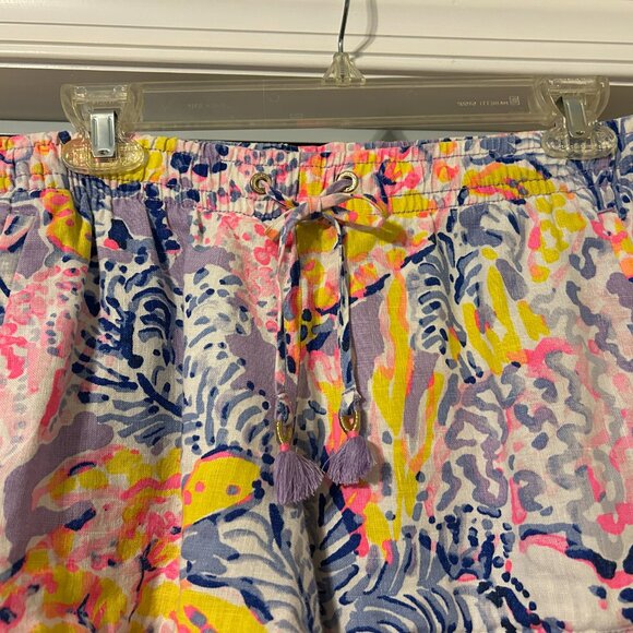 LILLY PULITZER Sz L Baybreeze Multi-Color So Snappy 100% Linen Pull On Shorts - Picture 3 of 5
